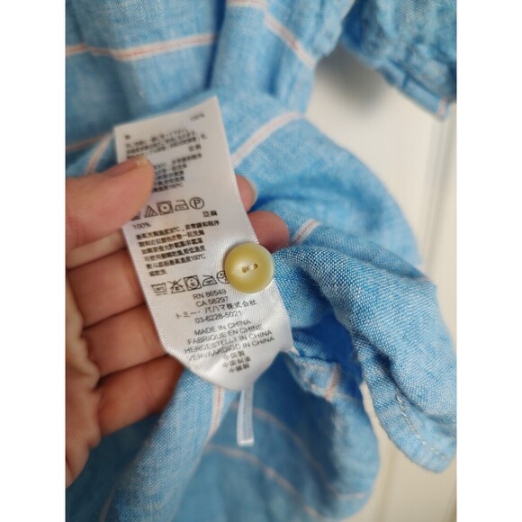 Tommy Bahama Mens Size Medium Shirt Short Sleeve Button Up Linen Blue Stripe - Picture 7 of 7